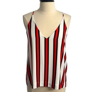 Madison Women's Spaghetti Strap, Striped Tank Top, Red/Black/White, Size M
